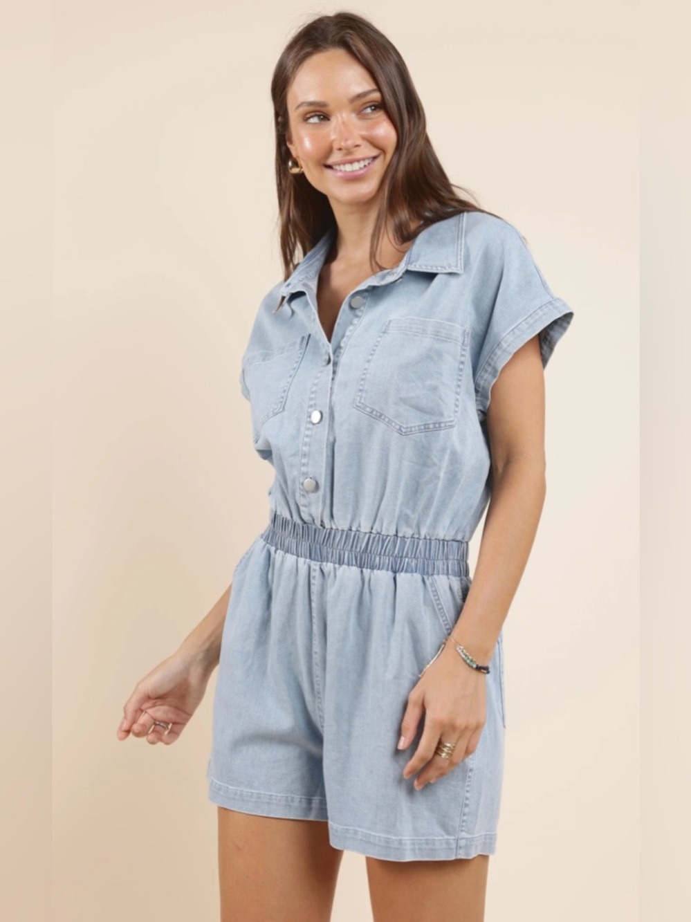 Sadie & Sage Light Blue Denim Short Sleeve Romper